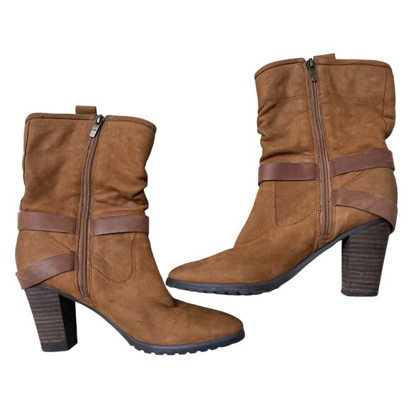 Marc Fisher Famous Brown Leather Slouch Boots 9 Block Heel Western Boho Cowgirl - Picture 6 of 13